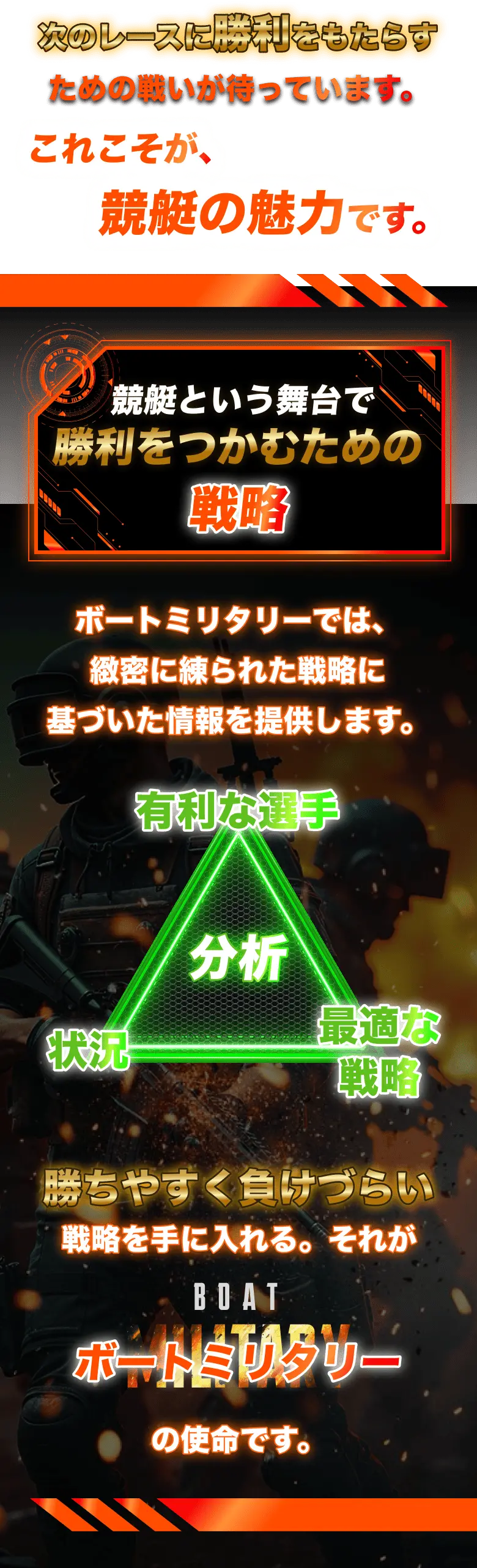 「なぜ競艇か」をテーマに、競艇が自分の力で戦える競技であることをアピールした画像